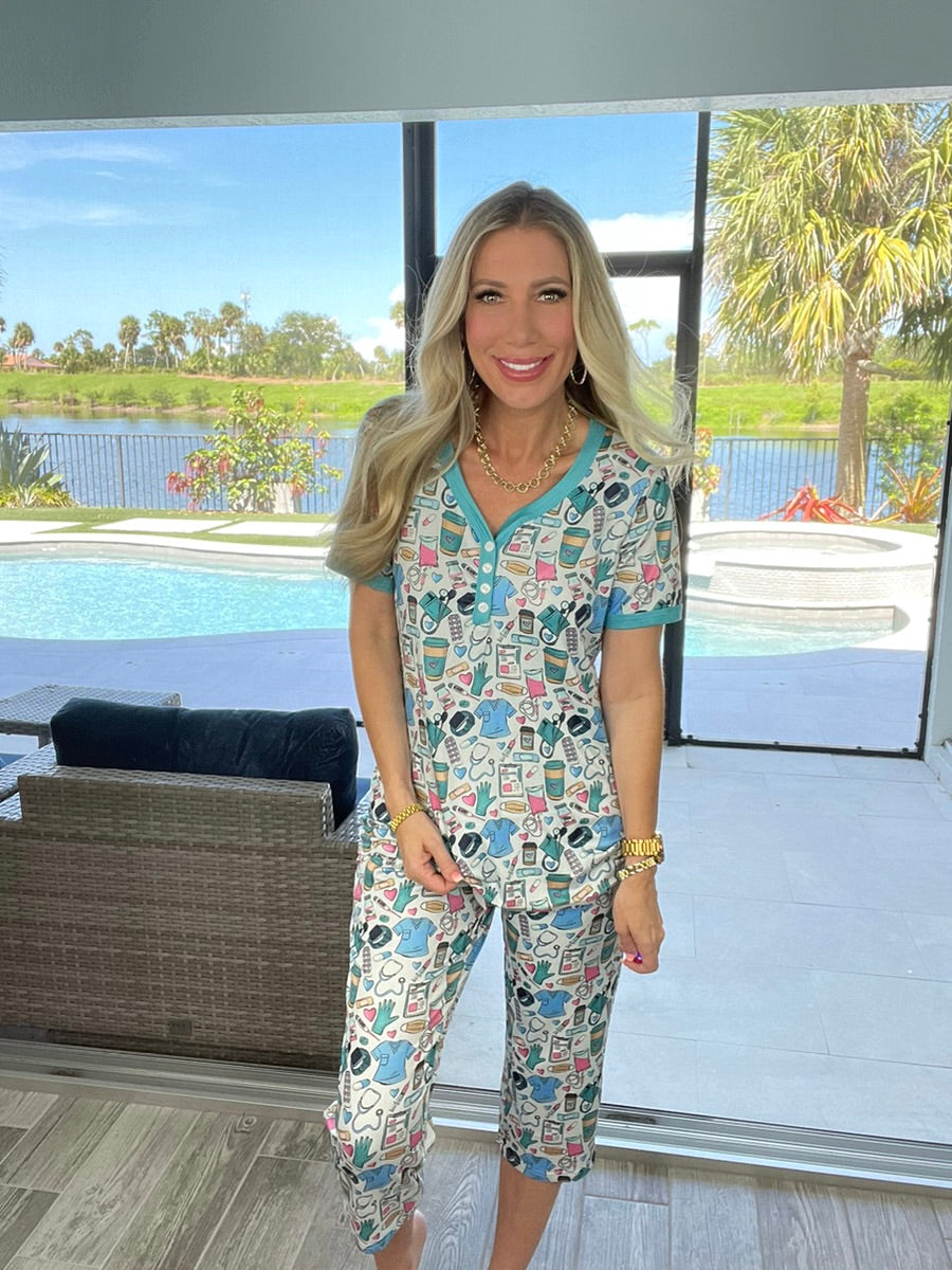 Shirley & Stone Short Sleeve Capri Pajamas-220 Lounge wear/Pajamas- Simply Simpson's Boutique is a Women's Online Fashion Boutique Located in Jupiter, Florida