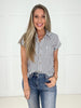 Charcoal Easygoing Stripe Button Down-100 Short Sleeves- Simply Simpson's Boutique is a Women's Online Fashion Boutique Located in Jupiter, Florida