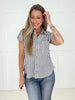 Charcoal Easygoing Stripe Button Down-100 Short Sleeves- Simply Simpson's Boutique is a Women's Online Fashion Boutique Located in Jupiter, Florida
