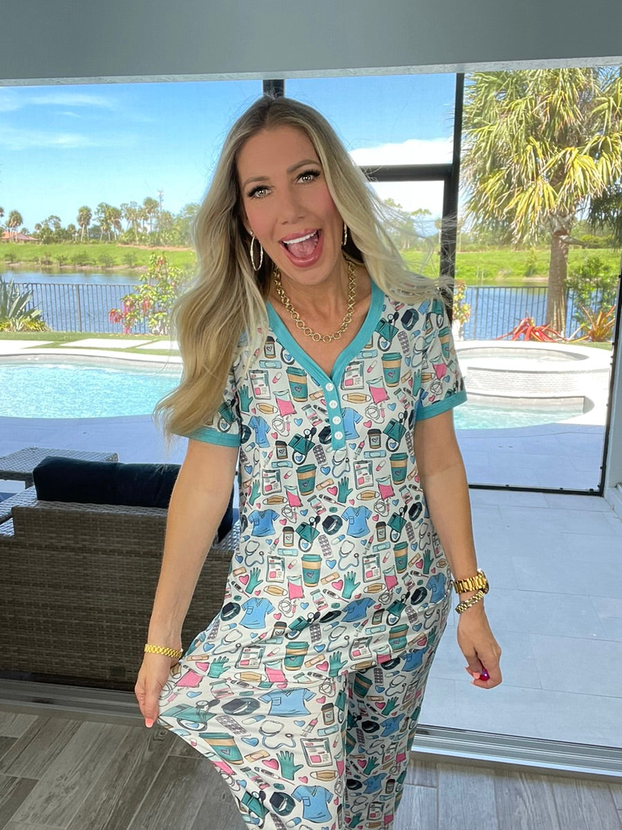 Shirley & Stone Short Sleeve Capri Pajamas-220 Lounge wear/Pajamas- Simply Simpson's Boutique is a Women's Online Fashion Boutique Located in Jupiter, Florida