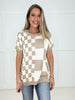 Taupe Checkmate Knit Top-100 Short Sleeves- Simply Simpson's Boutique is a Women's Online Fashion Boutique Located in Jupiter, Florida