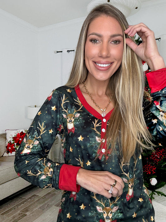 Preorder Reindeer Wishes Jogger Pajamas-220 Lounge wear/Pajamas- Simply Simpson's Boutique is a Women's Online Fashion Boutique Located in Jupiter, Florida