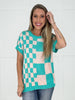 Aqua Checkmate Knit Top-100 Short Sleeves- Simply Simpson's Boutique is a Women's Online Fashion Boutique Located in Jupiter, Florida