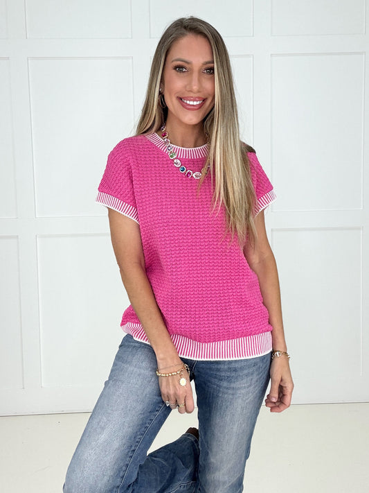 Pink Bright Side Knit Top-100 Short Sleeves- Simply Simpson's Boutique is a Women's Online Fashion Boutique Located in Jupiter, Florida
