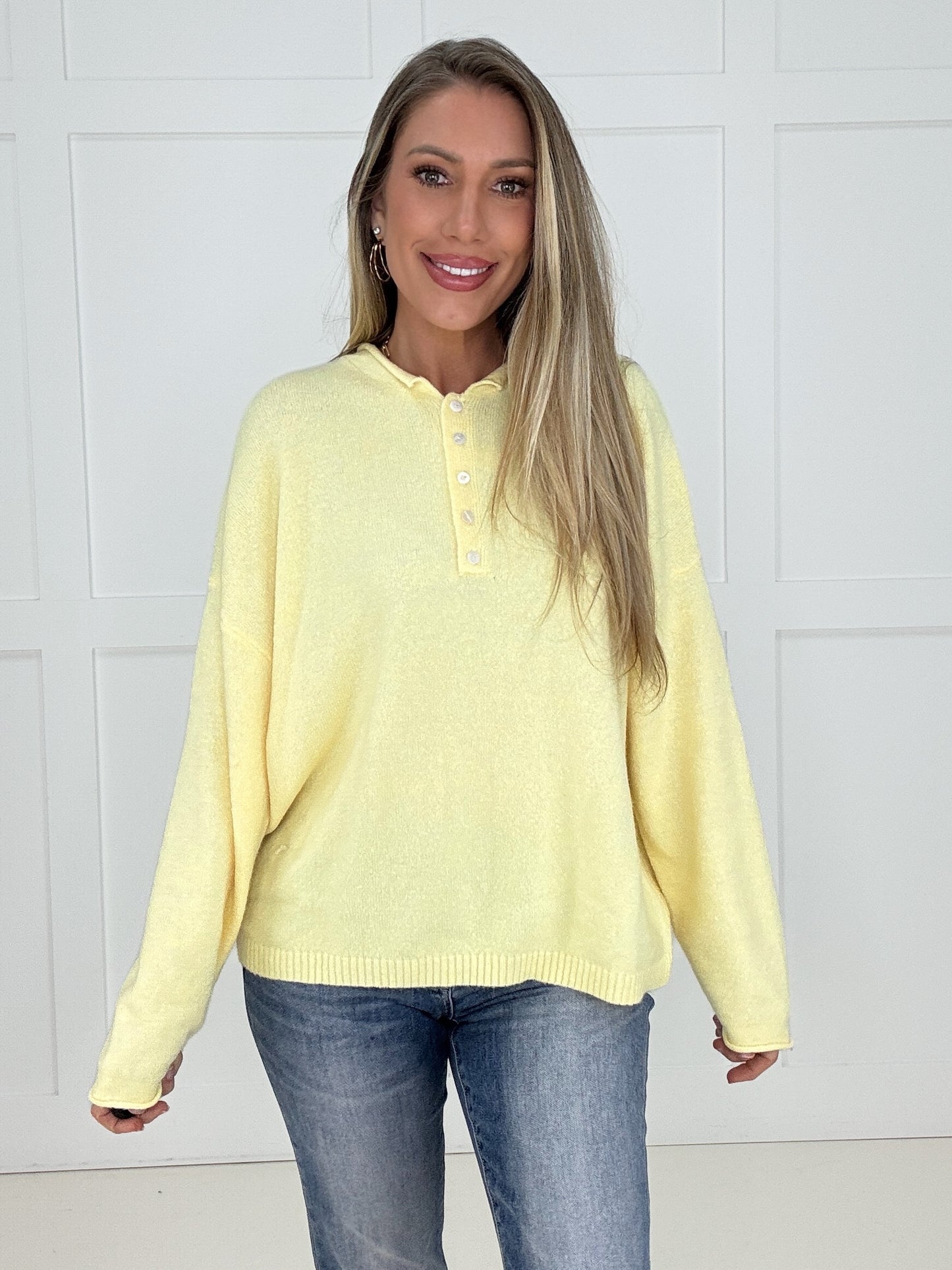 Yellow Sutton Henley Sweater-110 Long Sleeves- Simply Simpson's Boutique is a Women's Online Fashion Boutique Located in Jupiter, Florida