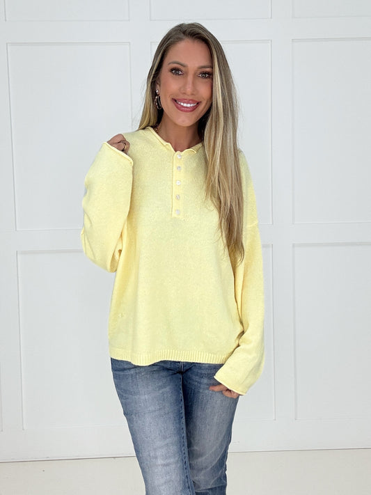 Yellow Sutton Henley Sweater-110 Long Sleeves- Simply Simpson's Boutique is a Women's Online Fashion Boutique Located in Jupiter, Florida