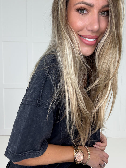 Black Mineral Washed Laidback Luxe Tee-100 Short Sleeves- Simply Simpson's Boutique is a Women's Online Fashion Boutique Located in Jupiter, Florida