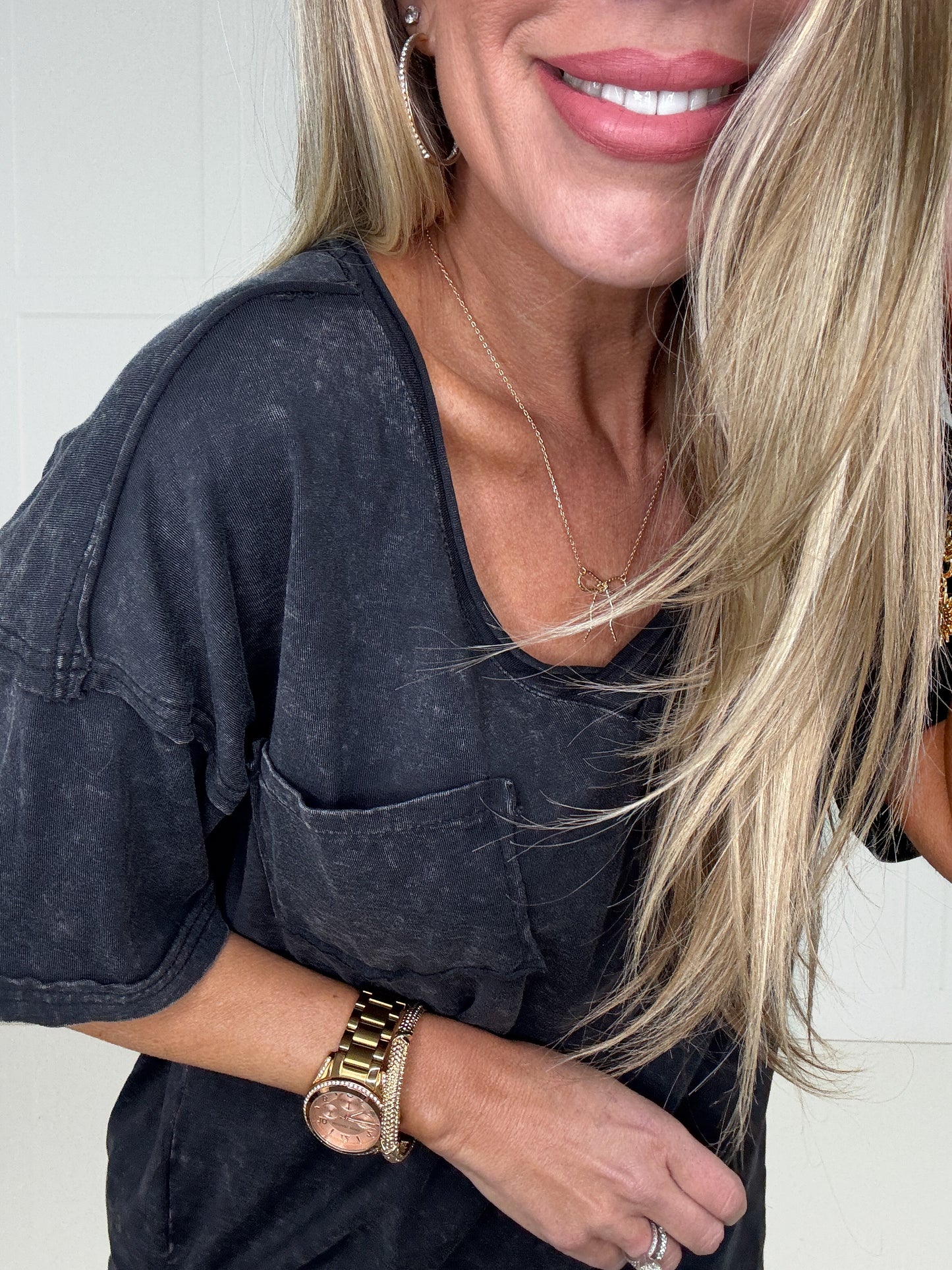Black Mineral Washed Laidback Luxe Tee-100 Short Sleeves- Simply Simpson's Boutique is a Women's Online Fashion Boutique Located in Jupiter, Florida