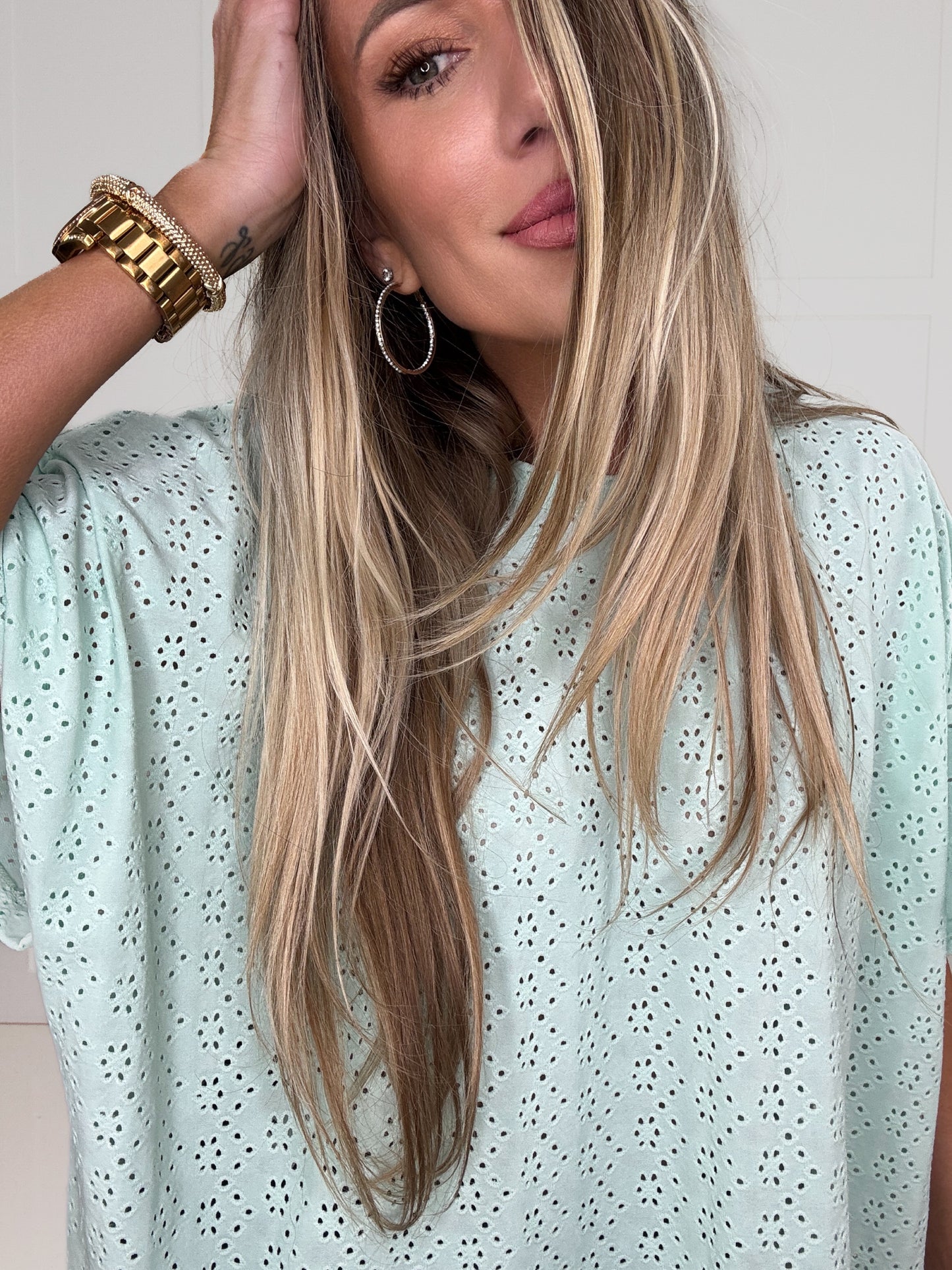 Mint Breeze Eyelet Top-100 Short Sleeves- Simply Simpson's Boutique is a Women's Online Fashion Boutique Located in Jupiter, Florida