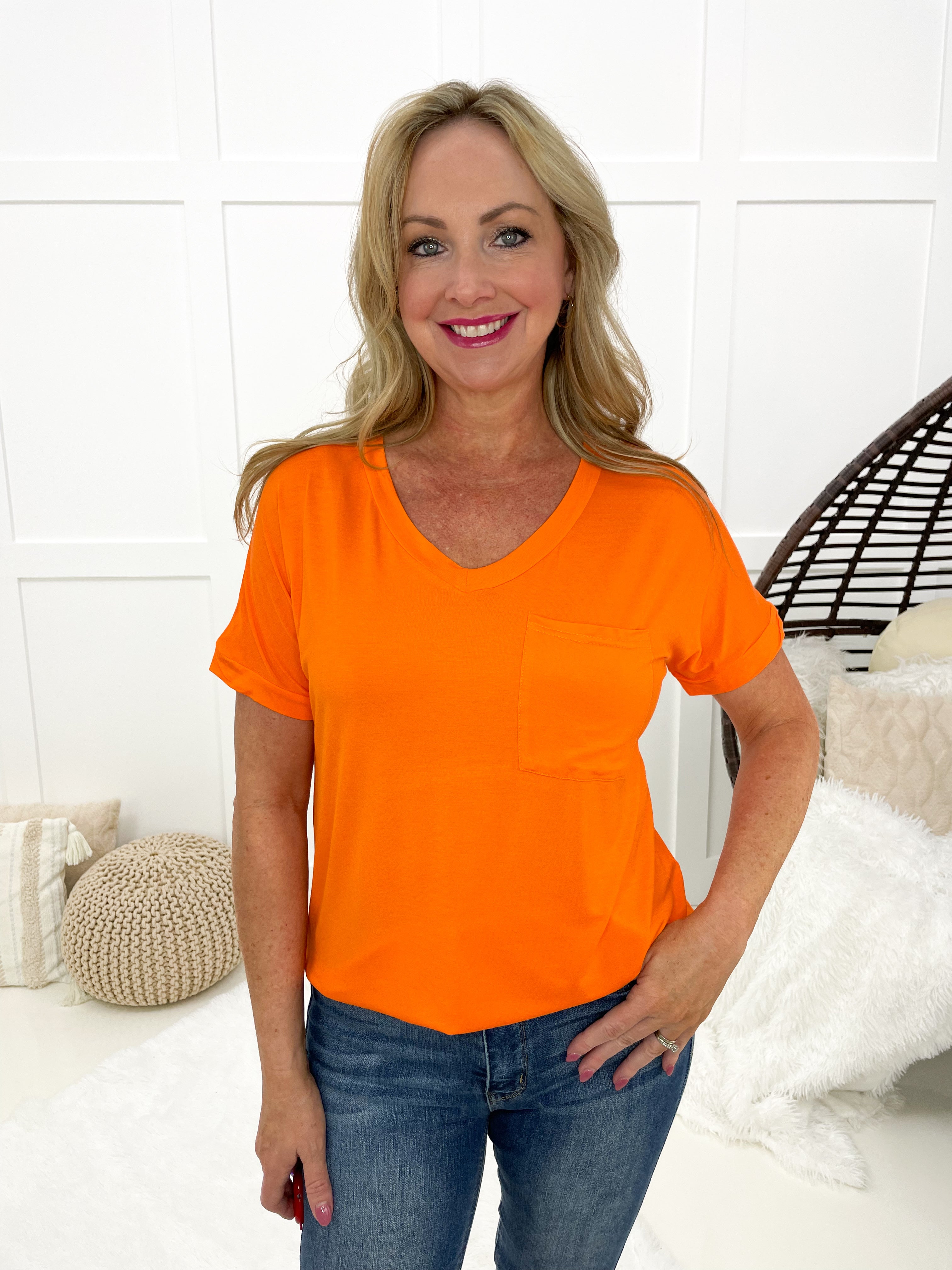 JadyK V Neck Pocket Boyfriend Tees-100 Short Sleeves- Simply Simpson's Boutique is a Women's Online Fashion Boutique Located in Jupiter, Florida