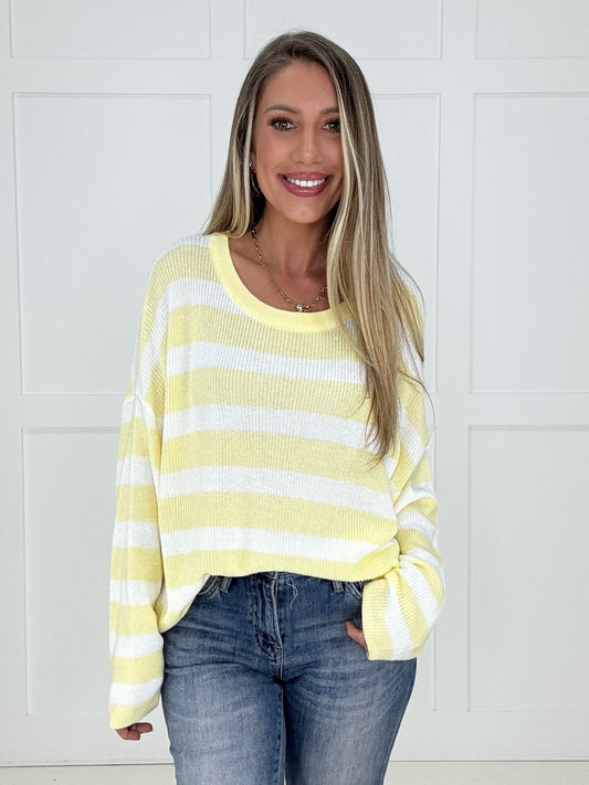 Yellow Fresh Start Striped Sweater-110 Long Sleeves- Simply Simpson's Boutique is a Women's Online Fashion Boutique Located in Jupiter, Florida