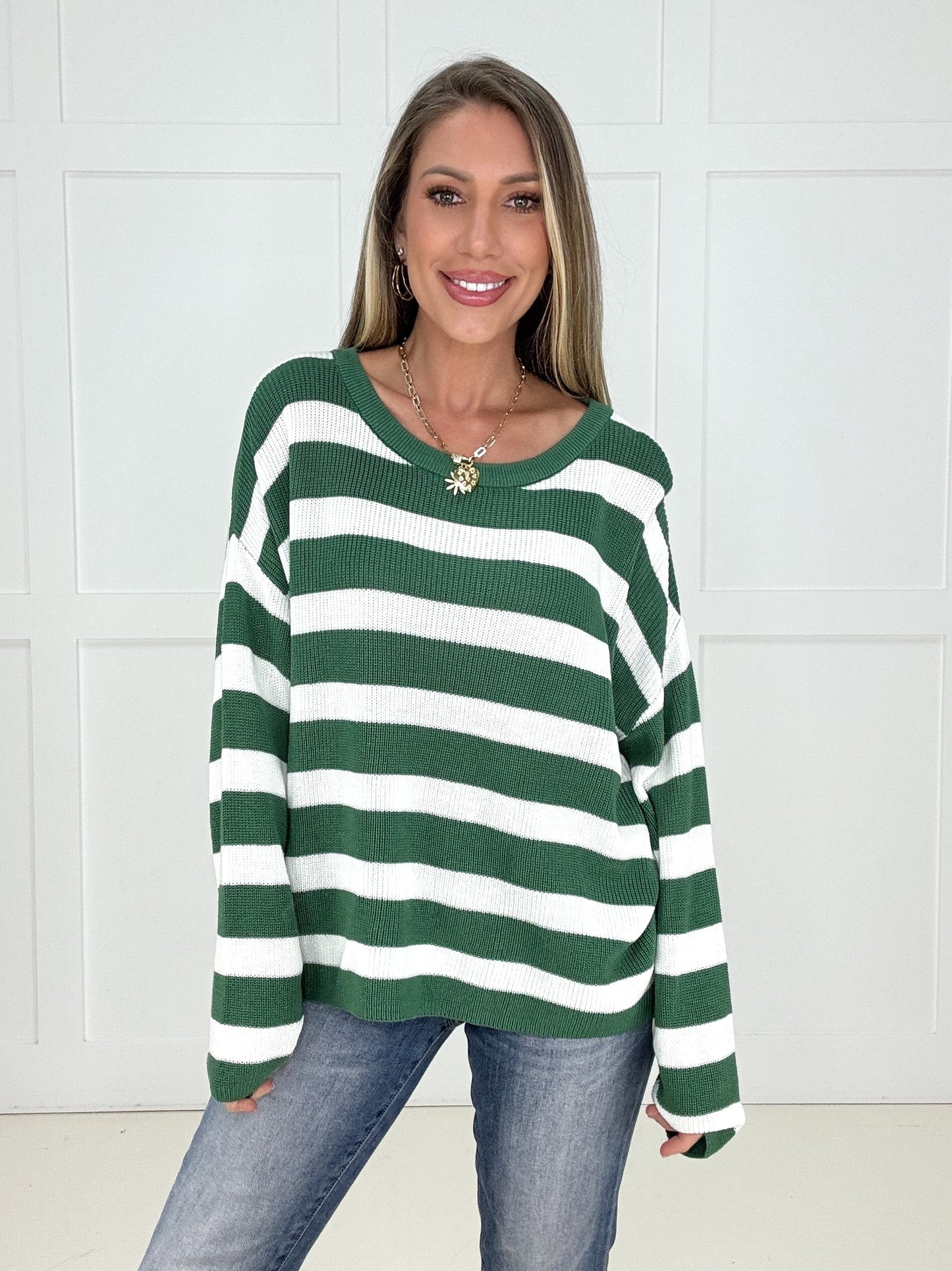 Green Fresh Start Striped Sweater