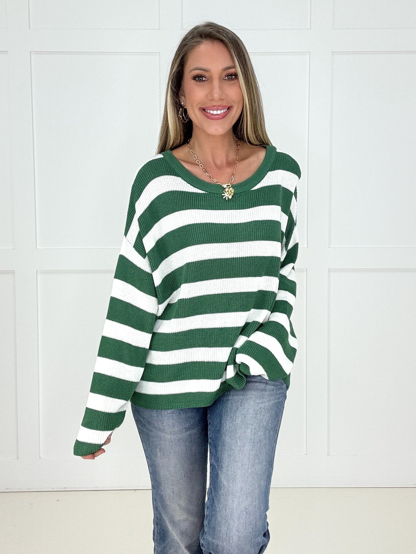Green Fresh Start Striped Sweater
