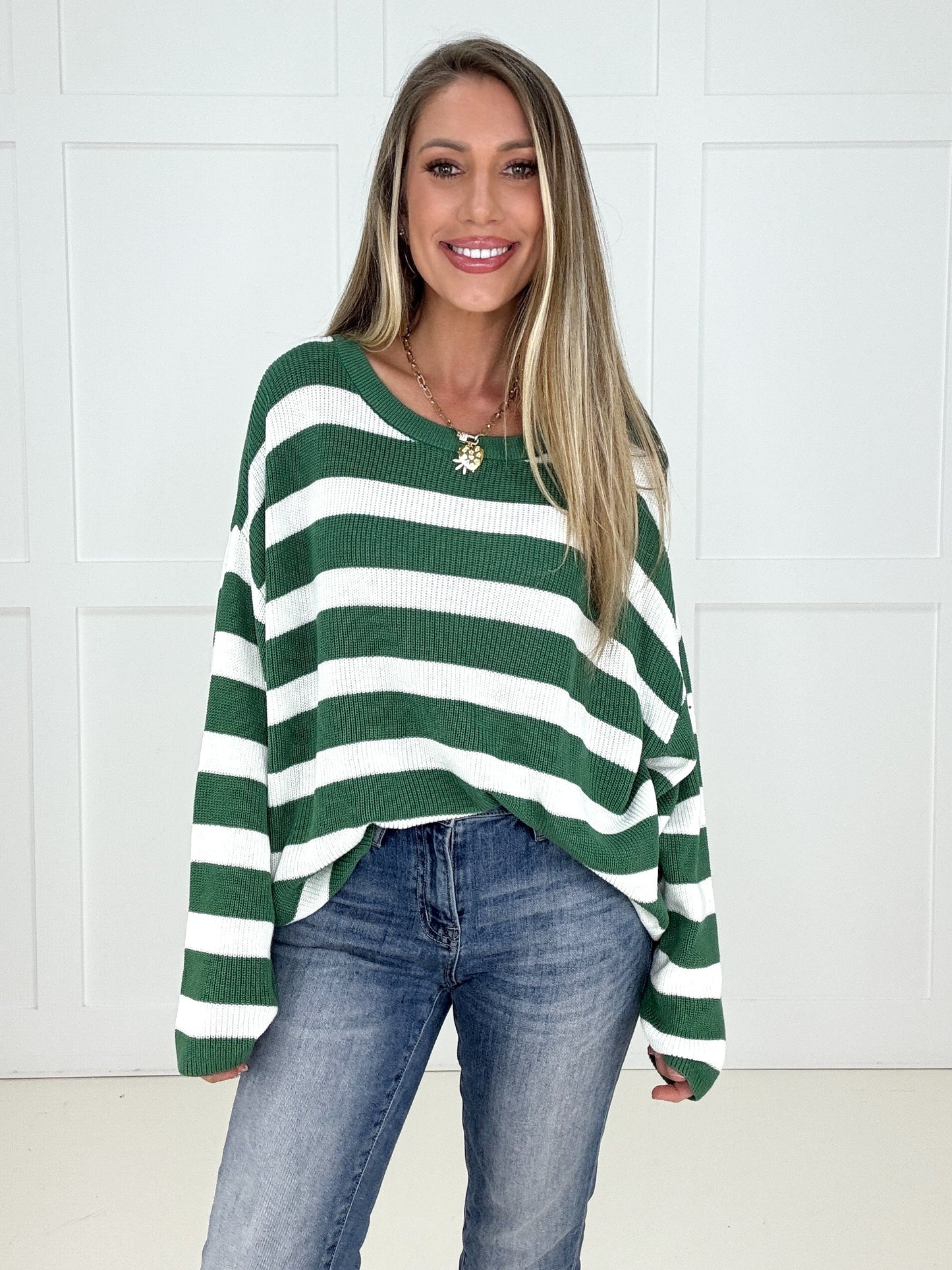 Green Fresh Start Striped Sweater