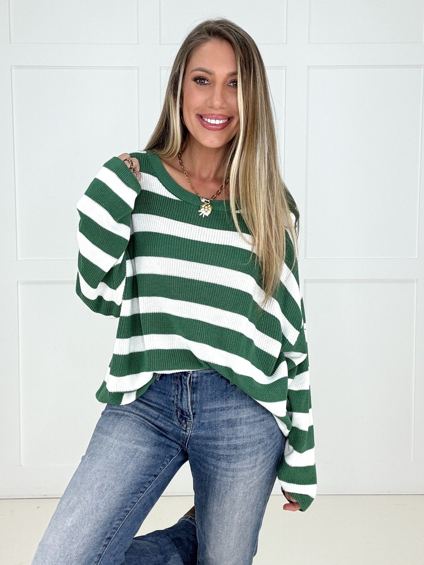 Green Fresh Start Striped Sweater