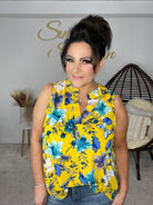 Dear Scarlett Yellow Blue Floral Sleeveless Top-120 Sleeveless- Simply Simpson's Boutique is a Women's Online Fashion Boutique Located in Jupiter, Florida