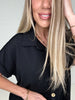 Black Casual Crush Ribbed Button Down-100 Short Sleeves- Simply Simpson's Boutique is a Women's Online Fashion Boutique Located in Jupiter, Florida
