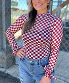 Maroon Checkered Mesh Top-130 Cami's/Bralettes/Bodysuits- Simply Simpson's Boutique is a Women's Online Fashion Boutique Located in Jupiter, Florida