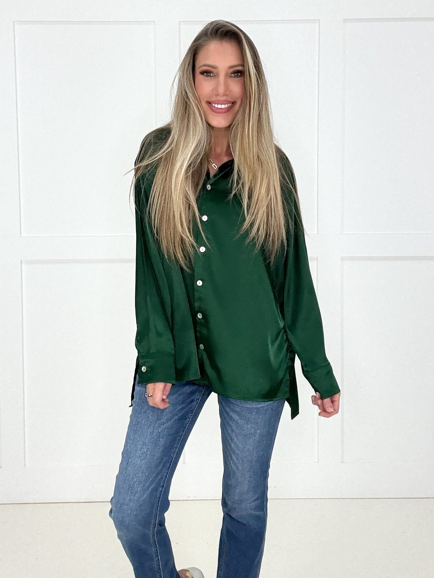 Luxe Satin Button Down Blouse-110 Long Sleeves- Simply Simpson's Boutique is a Women's Online Fashion Boutique Located in Jupiter, Florida
