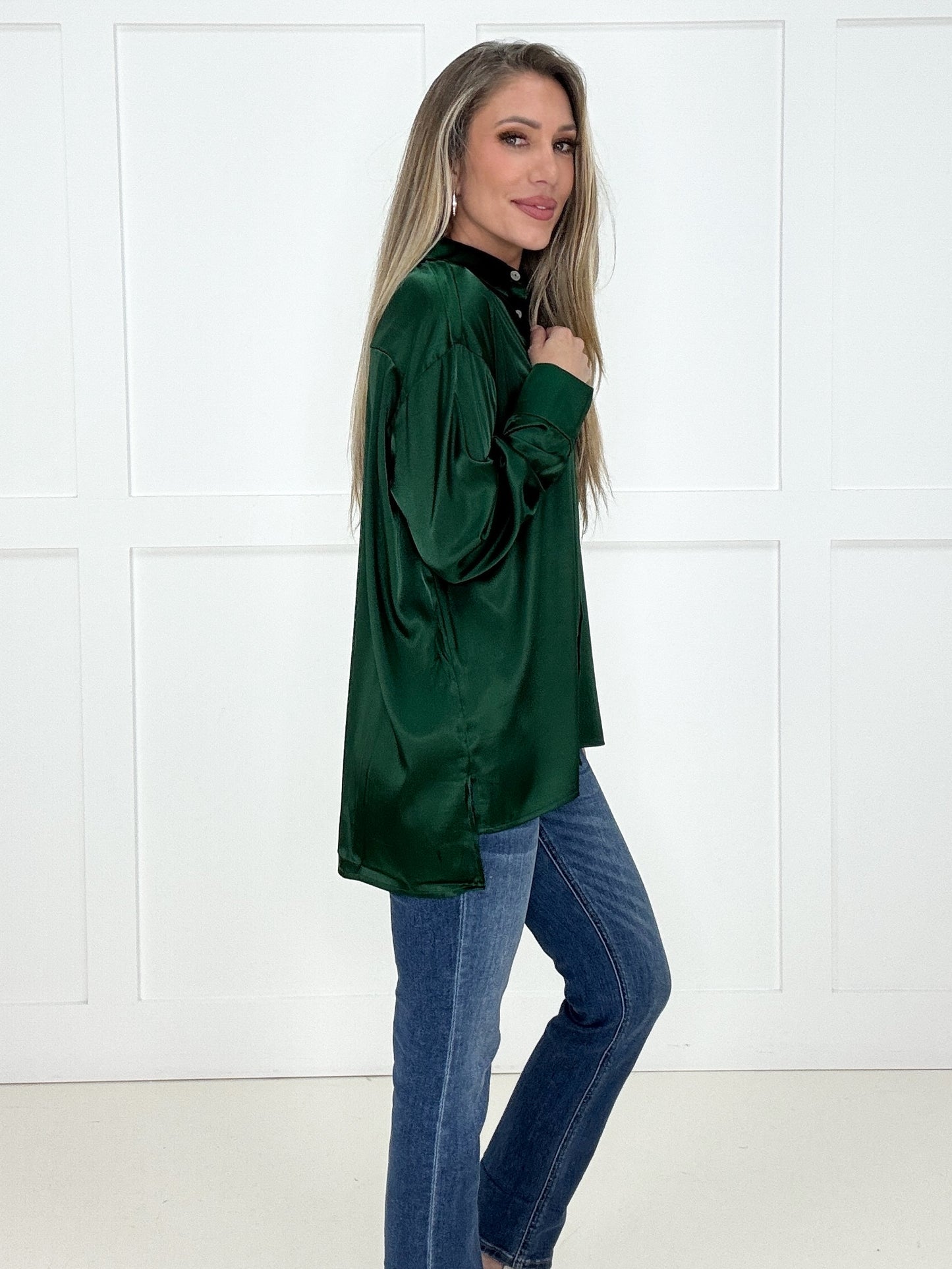 Luxe Satin Button Down Blouse-110 Long Sleeves- Simply Simpson's Boutique is a Women's Online Fashion Boutique Located in Jupiter, Florida