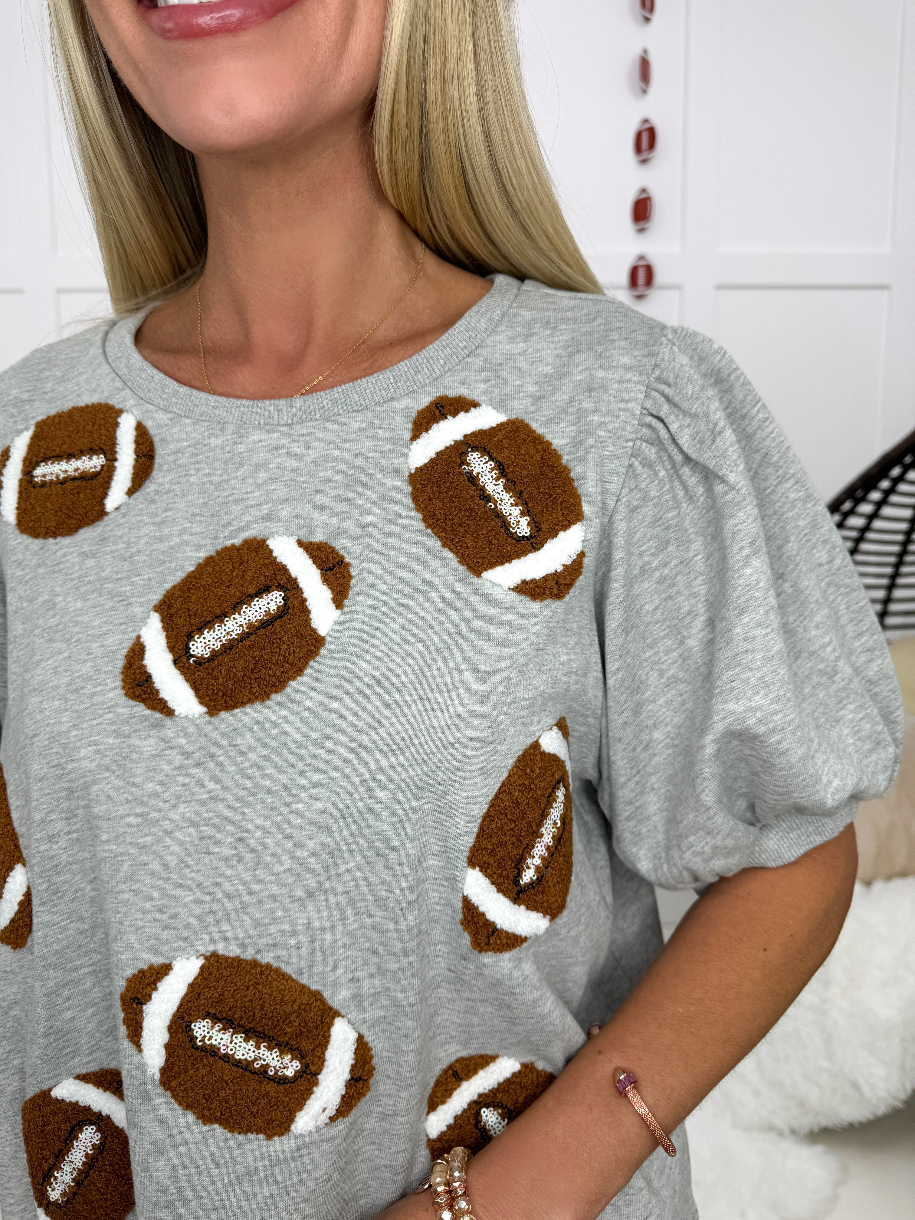 Grey Football Gameday Short Sleeve Top-100 Short Sleeves- Simply Simpson's Boutique is a Women's Online Fashion Boutique Located in Jupiter, Florida