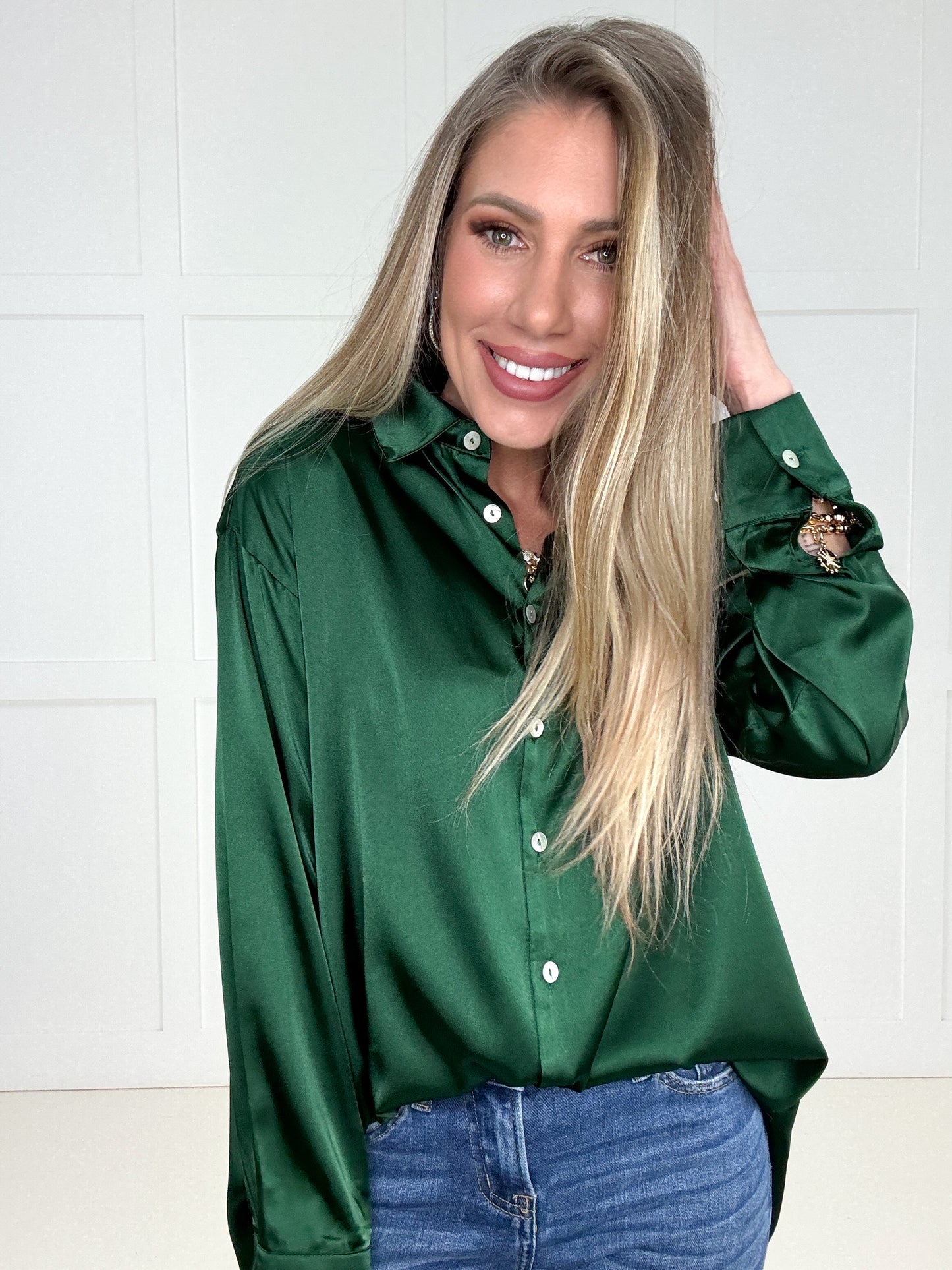 Luxe Satin Button Down Blouse-110 Long Sleeves- Simply Simpson's Boutique is a Women's Online Fashion Boutique Located in Jupiter, Florida