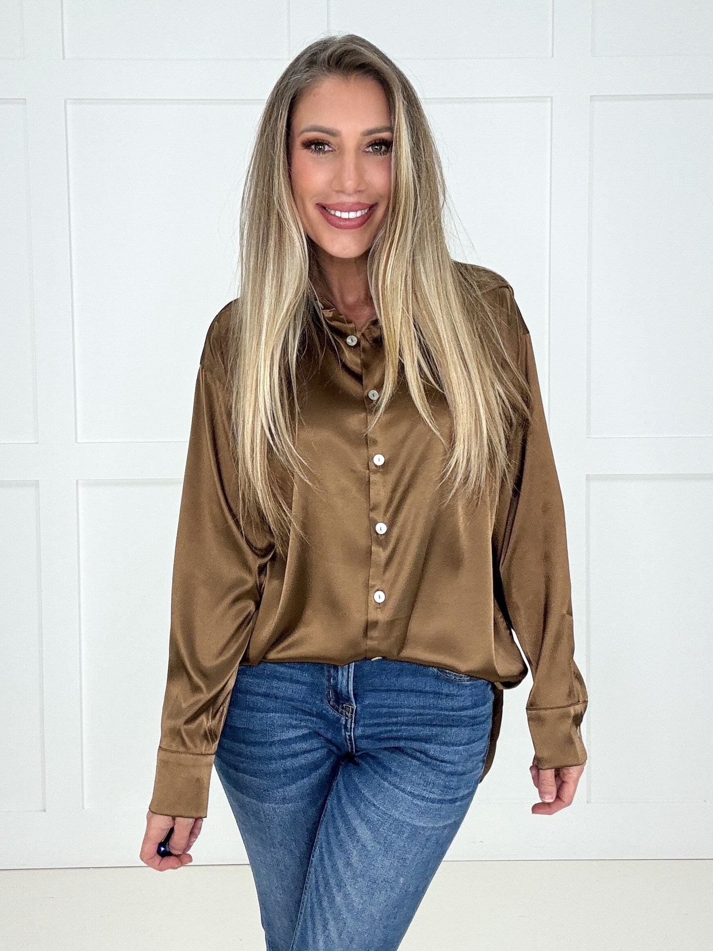 Luxe Satin Button Down Blouse-110 Long Sleeves- Simply Simpson's Boutique is a Women's Online Fashion Boutique Located in Jupiter, Florida