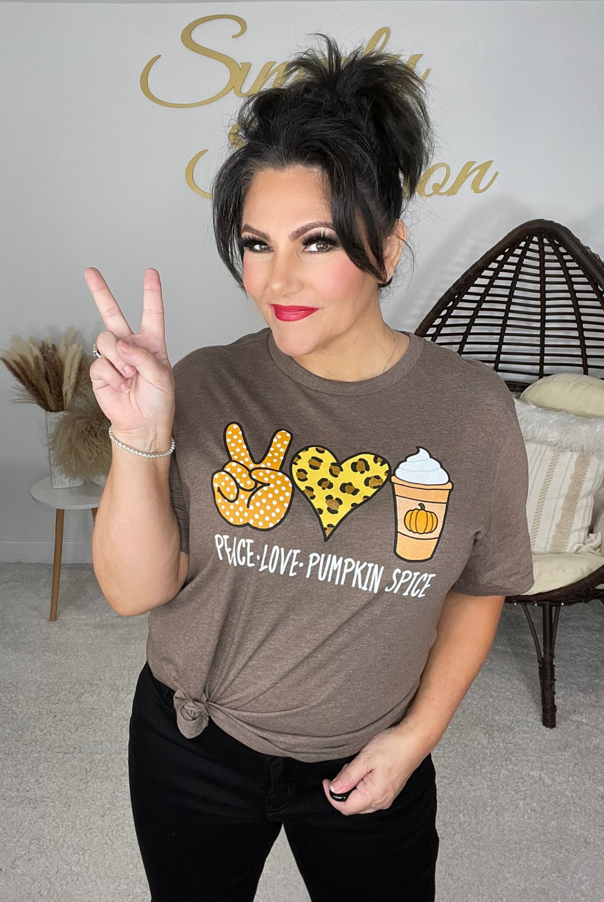 Peace Love Pumpkin Spice Graphic Tee-Graphic Tee- Simply Simpson's Boutique is a Women's Online Fashion Boutique Located in Jupiter, Florida