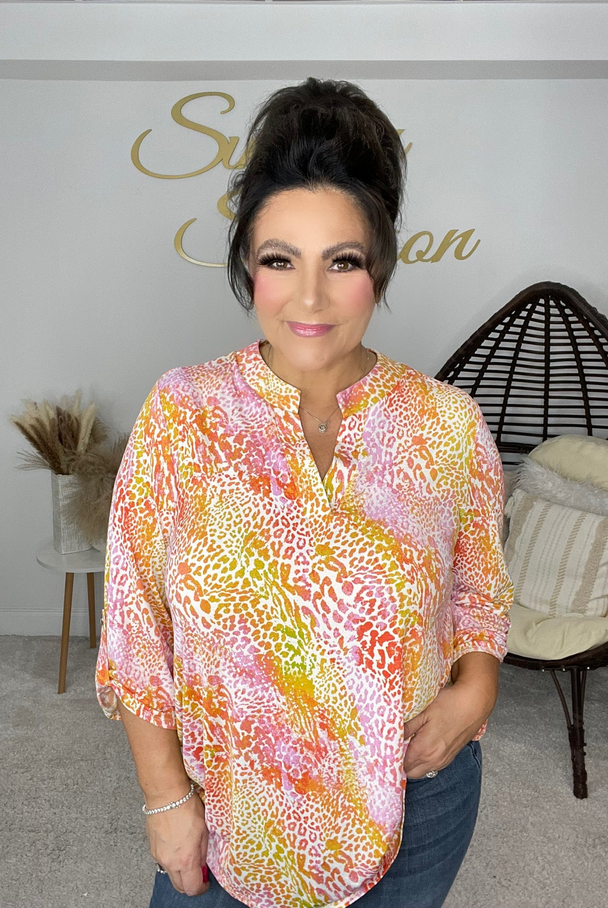 Dear Scarlett Multi Cheetah Lizzy-100 Short Sleeves- Simply Simpson's Boutique is a Women's Online Fashion Boutique Located in Jupiter, Florida