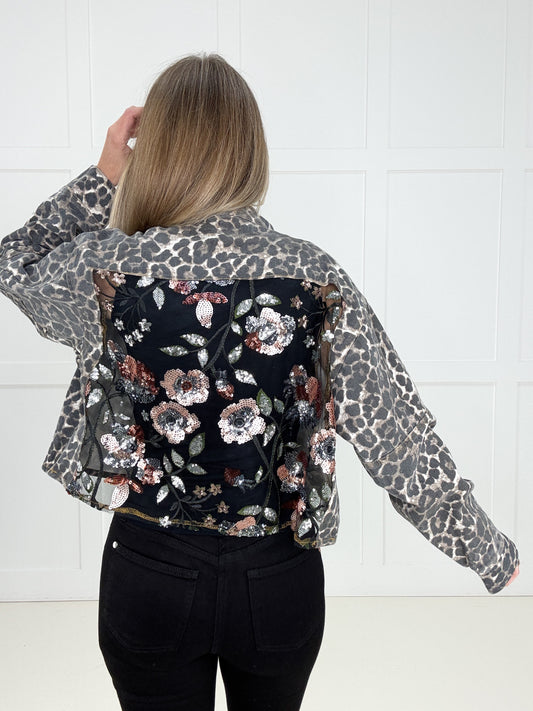 Veveret Leopard in Bloom Denim Jacket-180 Outerwear/Jackets- Simply Simpson's Boutique is a Women's Online Fashion Boutique Located in Jupiter, Florida