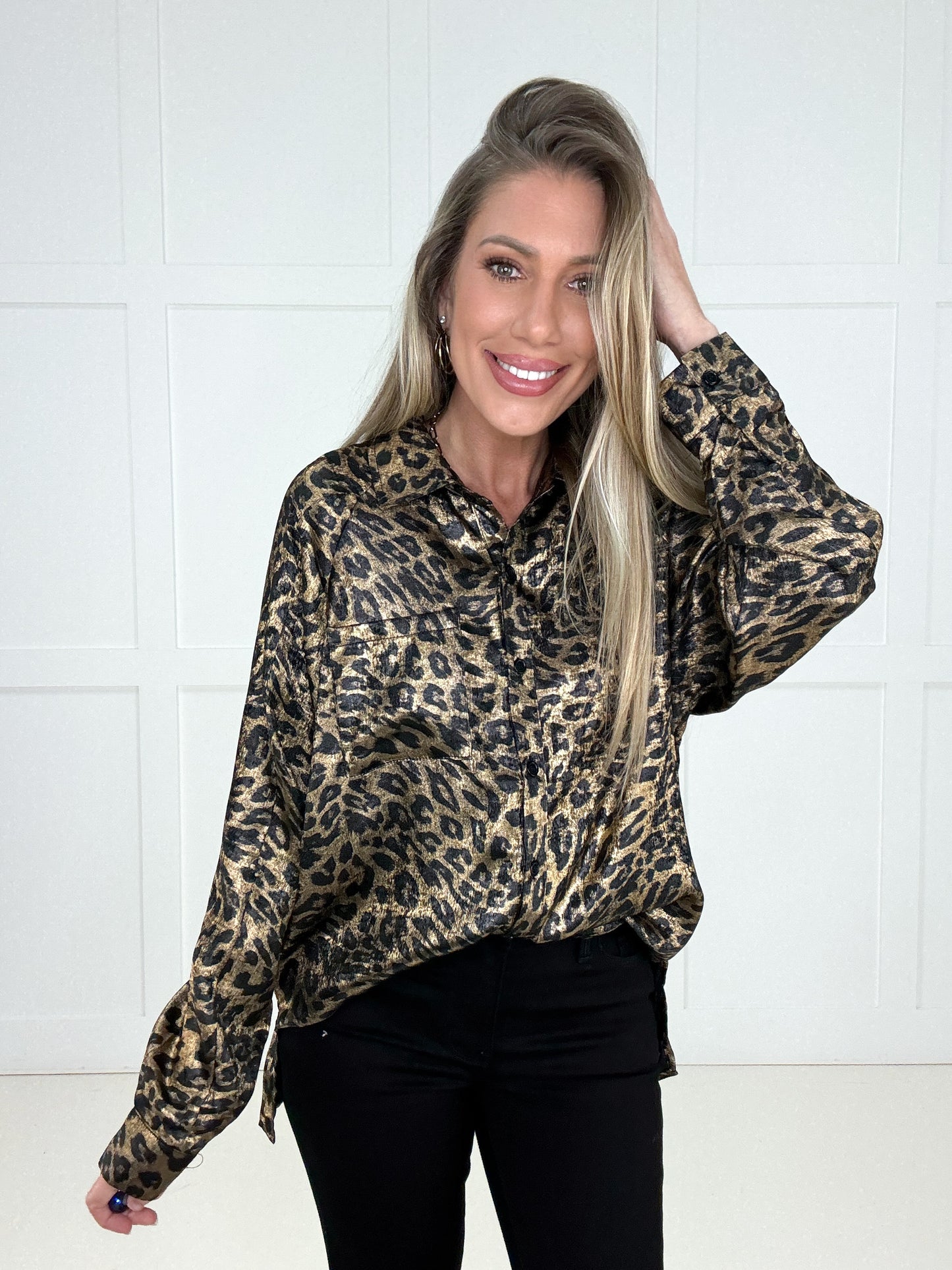 Wild at Heart Satin Blouse-110 Long Sleeves- Simply Simpson's Boutique is a Women's Online Fashion Boutique Located in Jupiter, Florida
