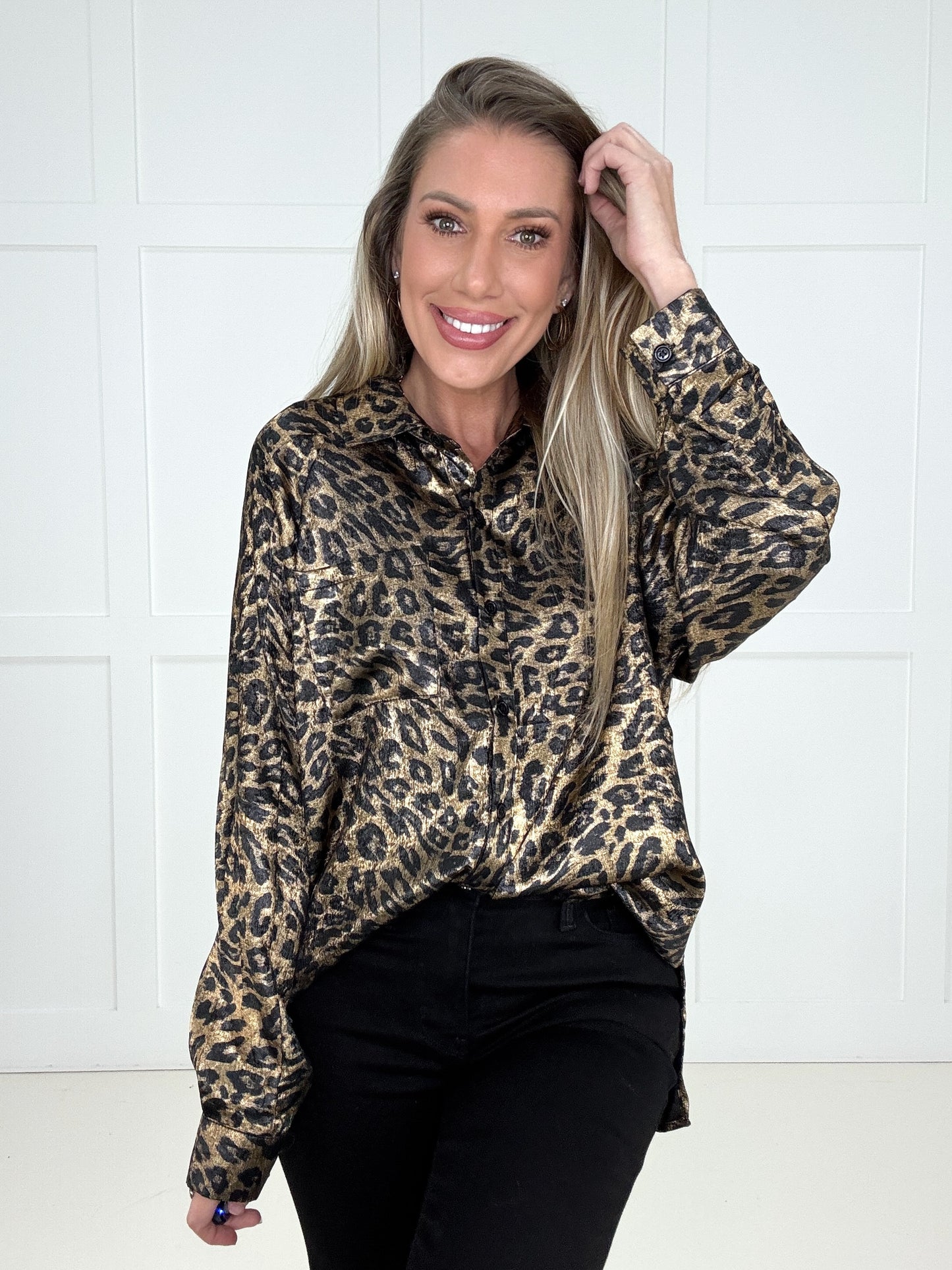 Wild at Heart Satin Blouse-110 Long Sleeves- Simply Simpson's Boutique is a Women's Online Fashion Boutique Located in Jupiter, Florida