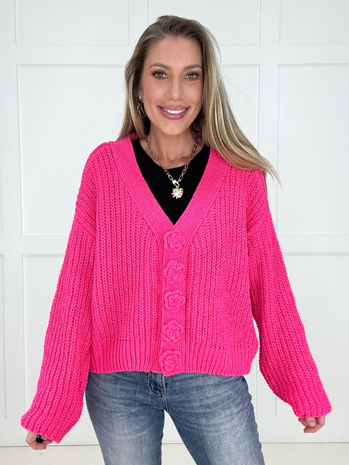 POL Poppy Pink Athena Cardigan-170 Cardigans- Simply Simpson's Boutique is a Women's Online Fashion Boutique Located in Jupiter, Florida