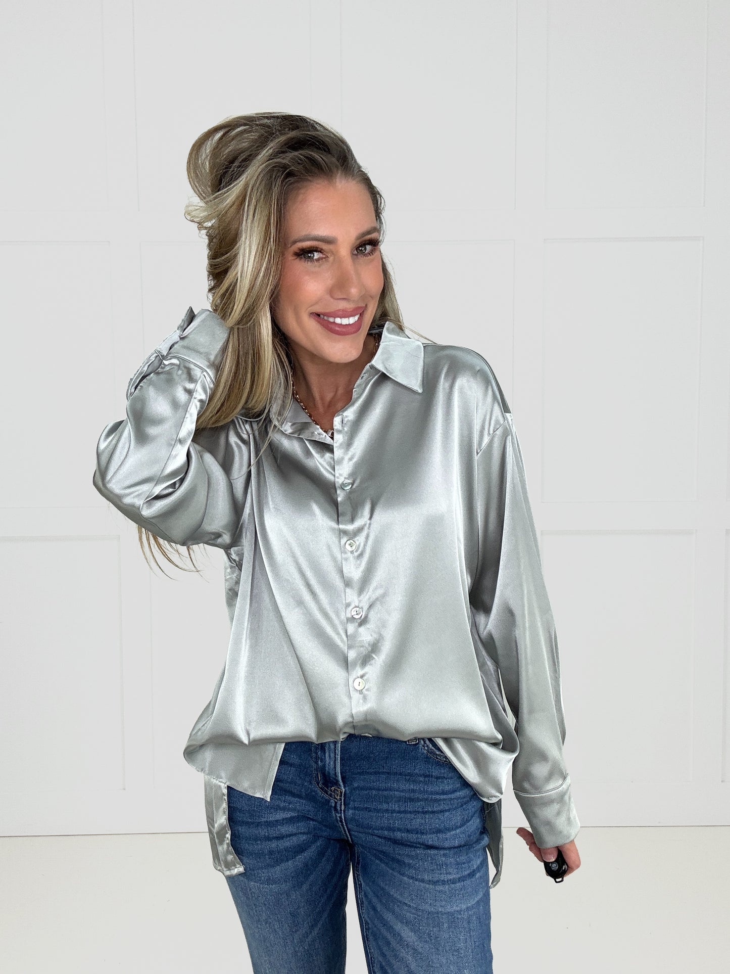 Luxe Satin Button Down Blouse-110 Long Sleeves- Simply Simpson's Boutique is a Women's Online Fashion Boutique Located in Jupiter, Florida
