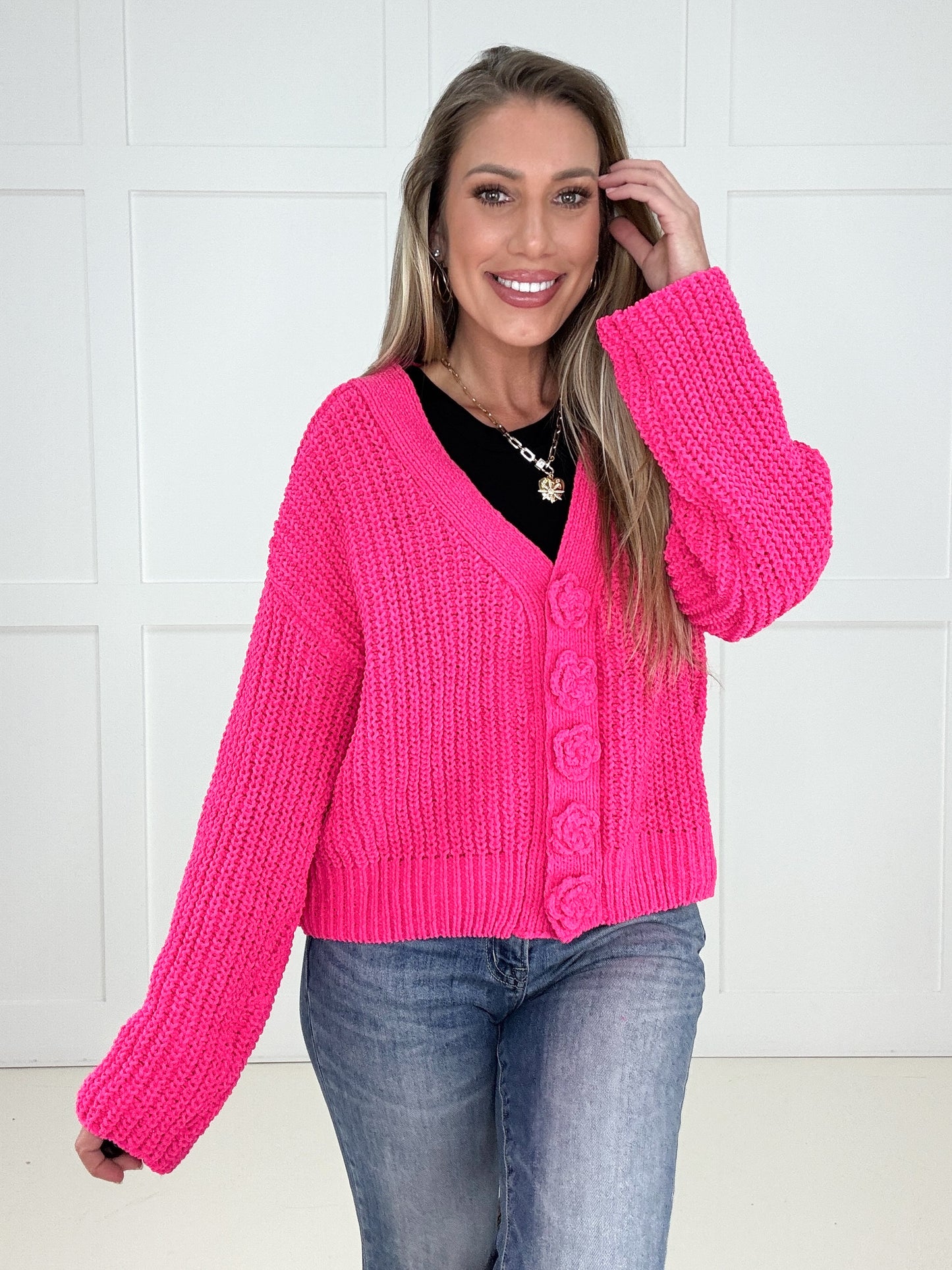 POL Poppy Pink Athena Cardigan-170 Cardigans- Simply Simpson's Boutique is a Women's Online Fashion Boutique Located in Jupiter, Florida