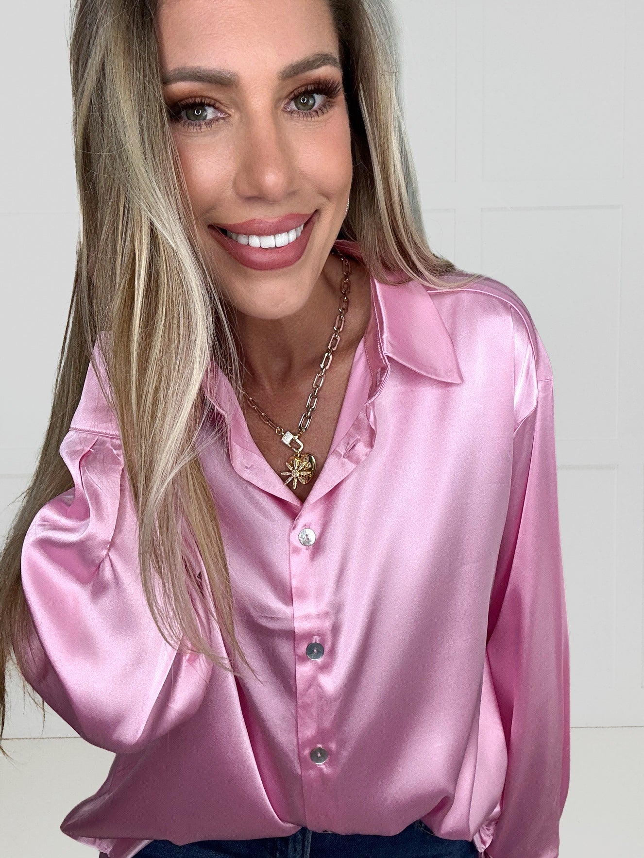 Luxe Satin Button Down Blouse-110 Long Sleeves- Simply Simpson's Boutique is a Women's Online Fashion Boutique Located in Jupiter, Florida