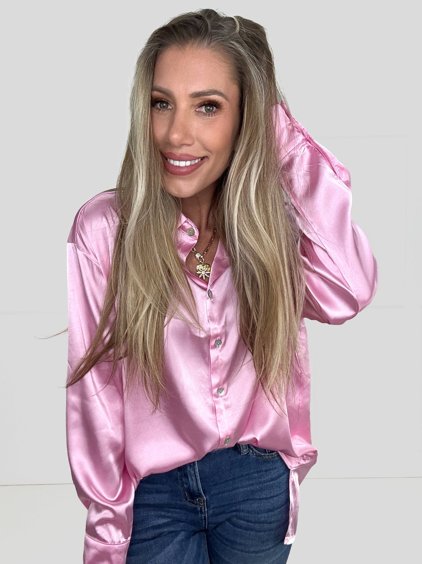 Luxe Satin Button Down Blouse-110 Long Sleeves- Simply Simpson's Boutique is a Women's Online Fashion Boutique Located in Jupiter, Florida