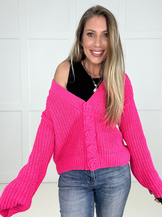 POL Poppy Pink Athena Cardigan-170 Cardigans- Simply Simpson's Boutique is a Women's Online Fashion Boutique Located in Jupiter, Florida