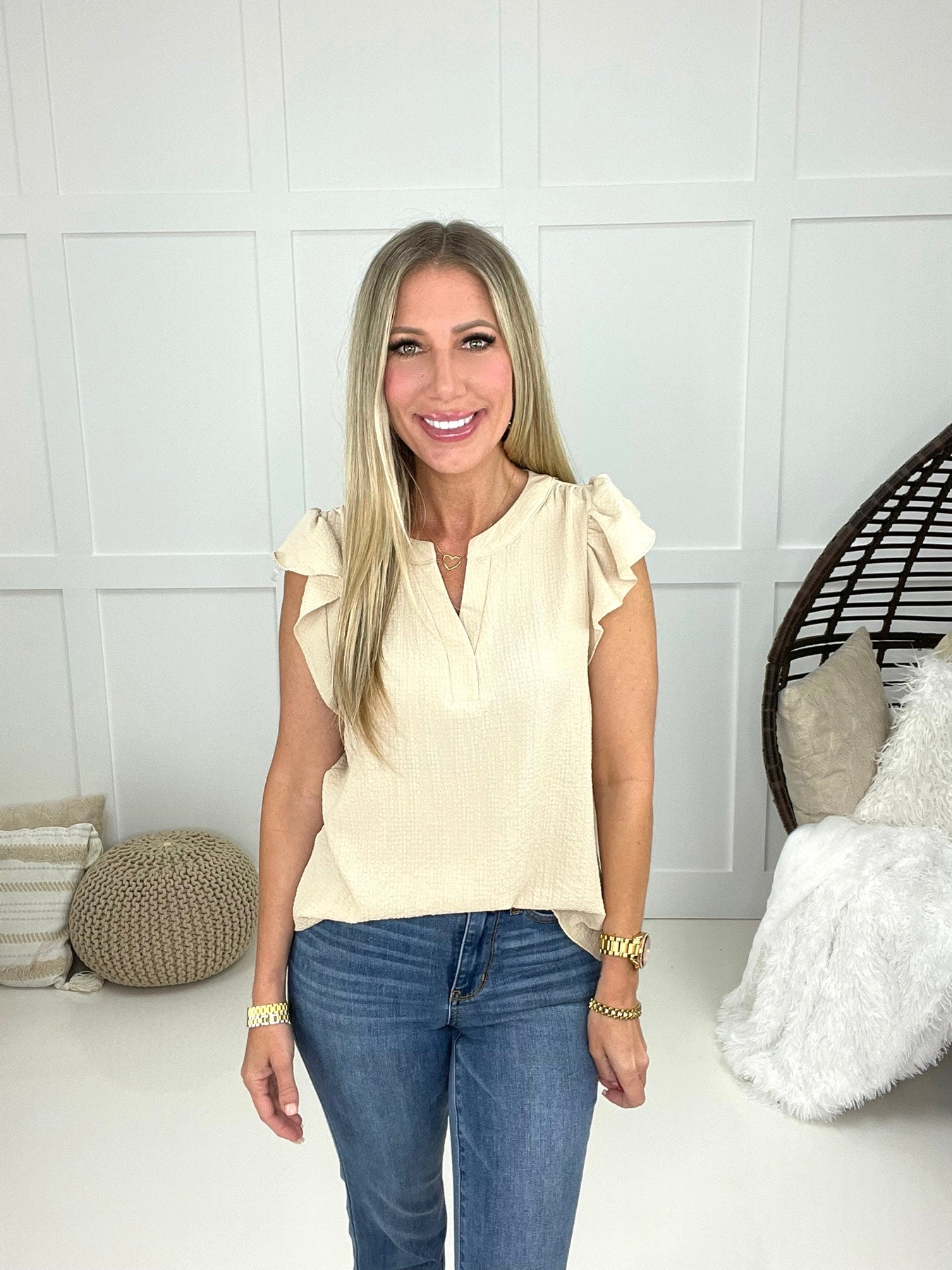 Breezy Babe Ruffle Sleeve Top-100 Short Sleeves- Simply Simpson's Boutique is a Women's Online Fashion Boutique Located in Jupiter, Florida