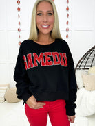 Black/Red Rhinestone Gameday Sweatshirt-160 Sweatshirts- Simply Simpson's Boutique is a Women's Online Fashion Boutique Located in Jupiter, Florida