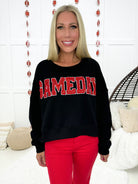 Black/Red Rhinestone Gameday Sweatshirt-160 Sweatshirts- Simply Simpson's Boutique is a Women's Online Fashion Boutique Located in Jupiter, Florida