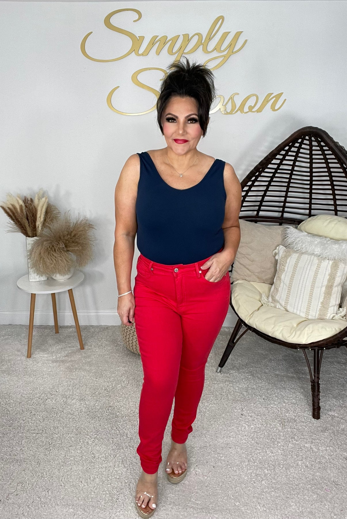 Judy Blue Tummy Control Red Skinny Jeans-200 Jeans- Simply Simpson's Boutique is a Women's Online Fashion Boutique Located in Jupiter, Florida