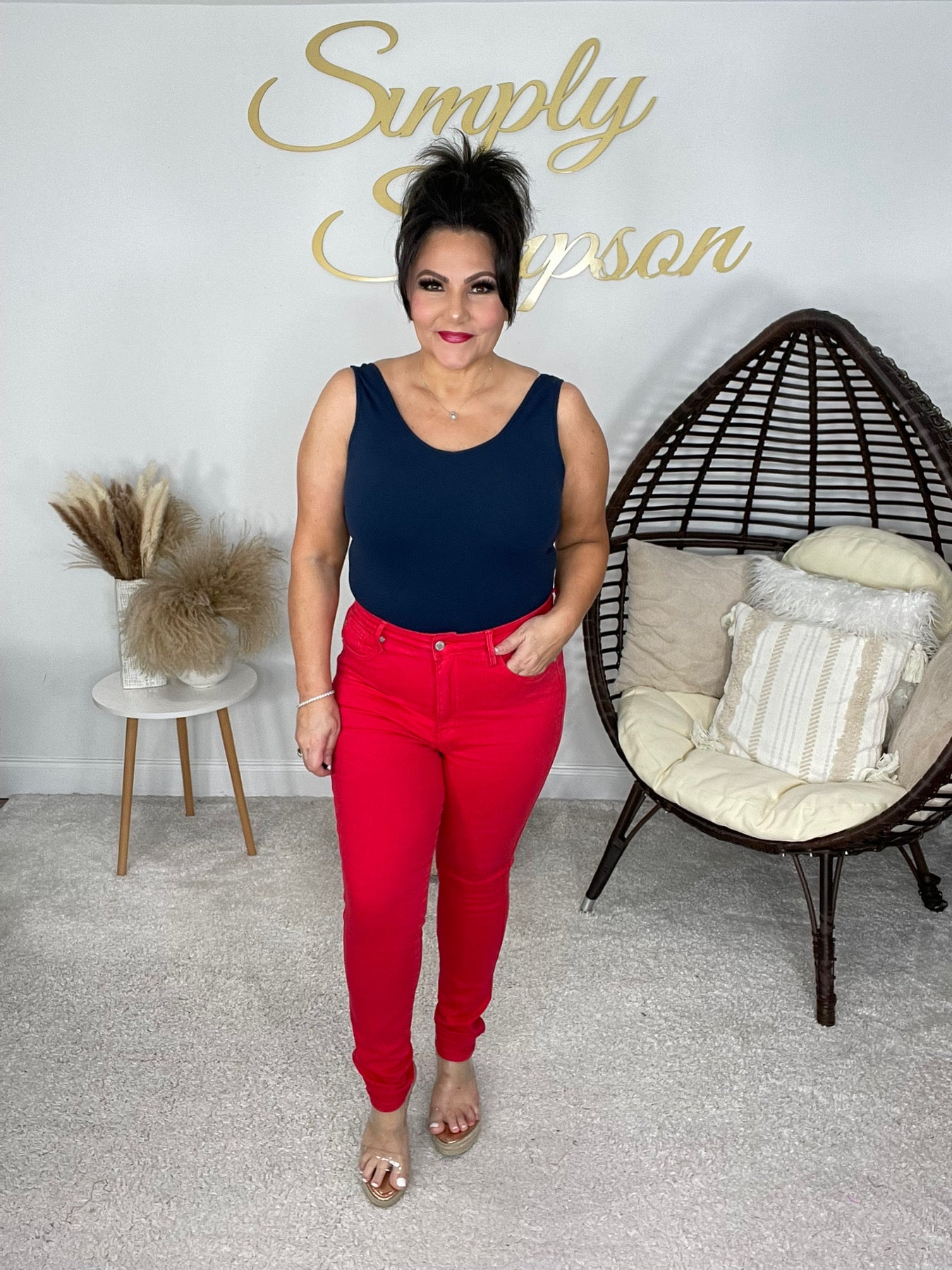 Judy Blue Tummy Control Red Skinny Jeans-200 Jeans- Simply Simpson's Boutique is a Women's Online Fashion Boutique Located in Jupiter, Florida