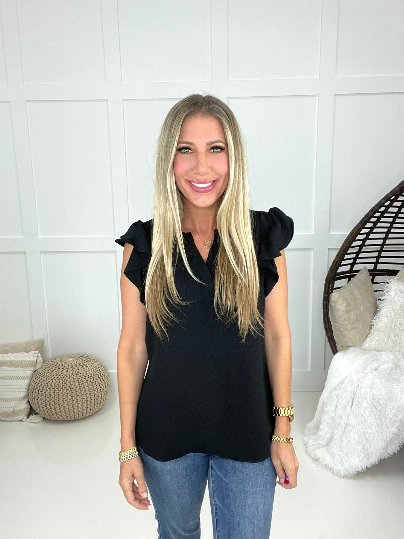 Breezy Babe Ruffle Sleeve Top-100 Short Sleeves- Simply Simpson's Boutique is a Women's Online Fashion Boutique Located in Jupiter, Florida