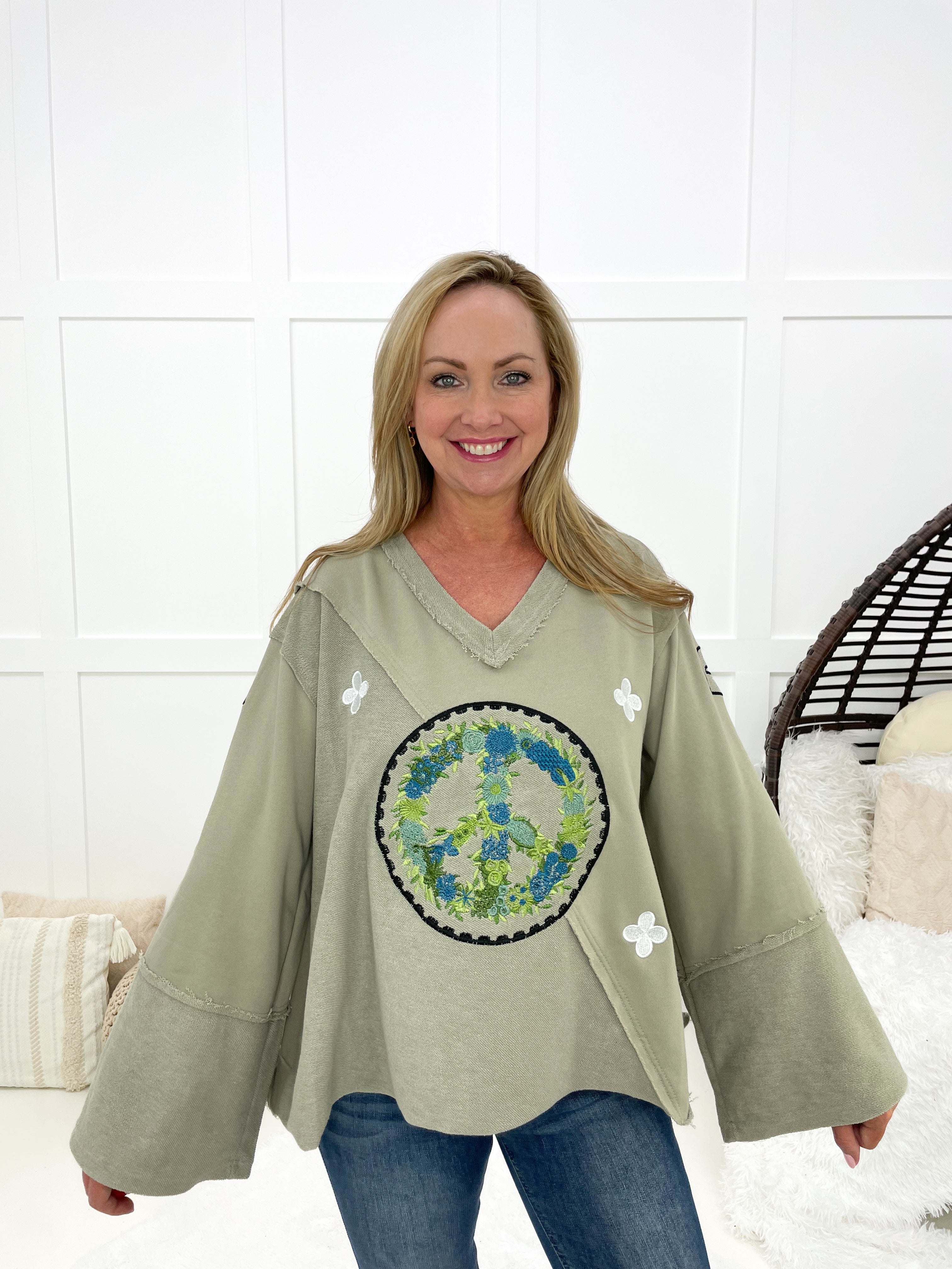 POL World Peace Reversible Top-110 Long Sleeves- Simply Simpson's Boutique is a Women's Online Fashion Boutique Located in Jupiter, Florida