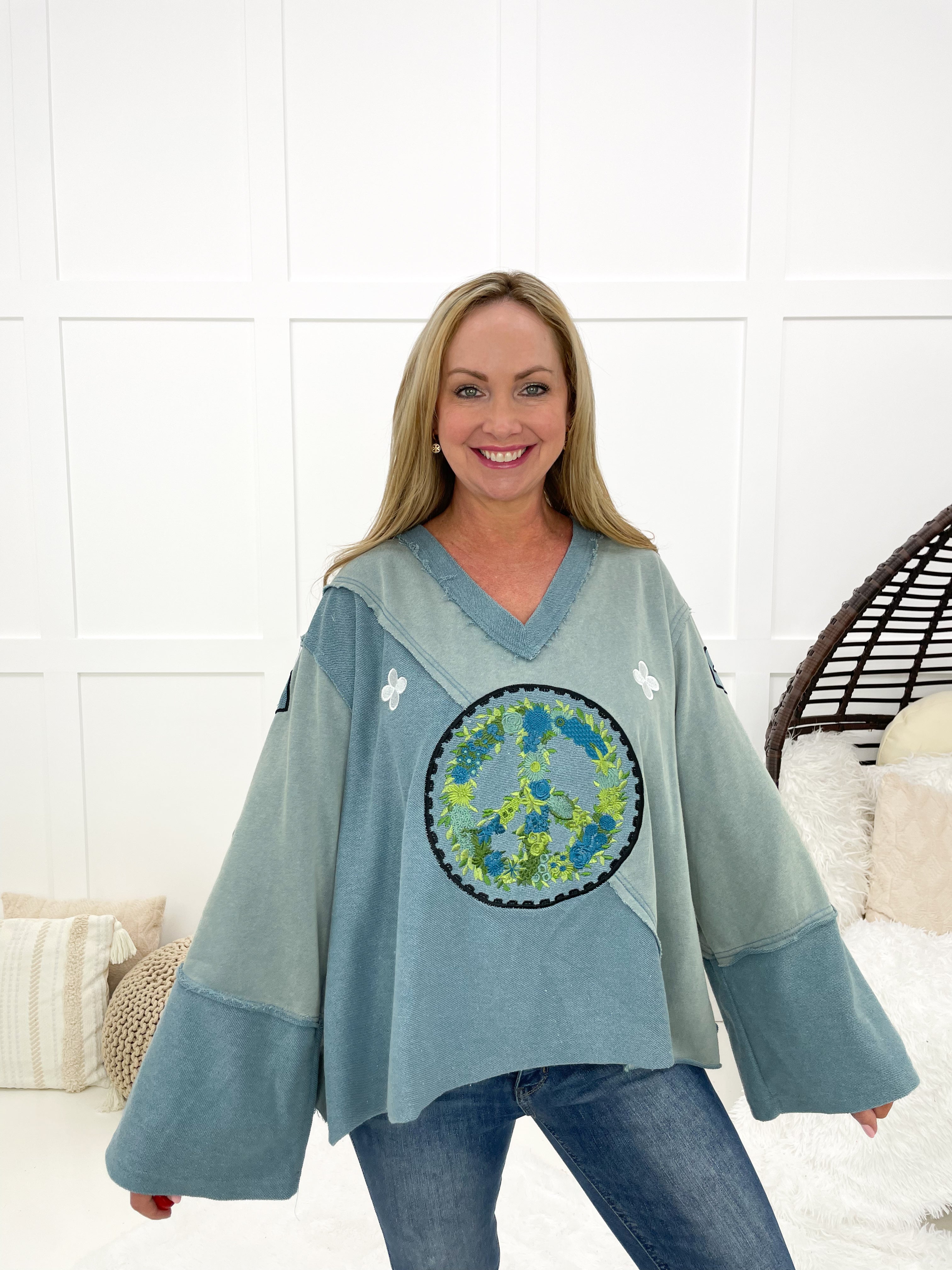 POL World Peace Reversible Top-110 Long Sleeves- Simply Simpson's Boutique is a Women's Online Fashion Boutique Located in Jupiter, Florida