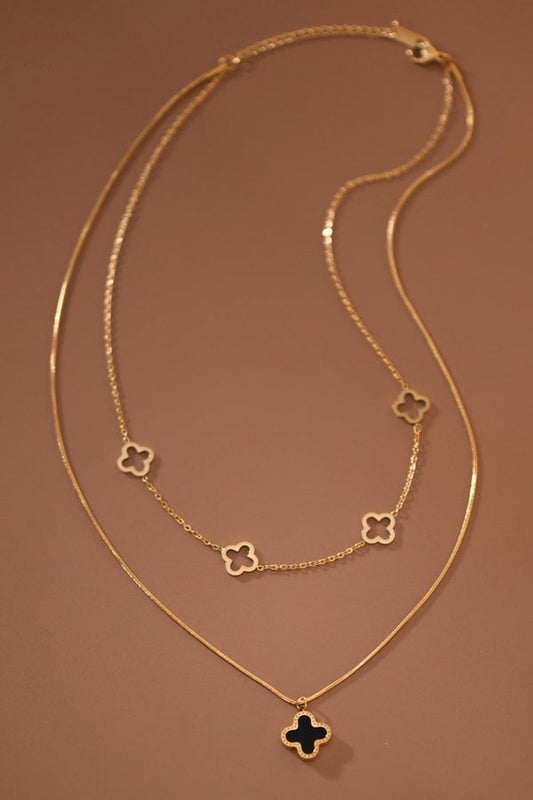 18K Gold Plated Reversible Black/White Clover Necklace-280 Jewelry- Simply Simpson's Boutique is a Women's Online Fashion Boutique Located in Jupiter, Florida