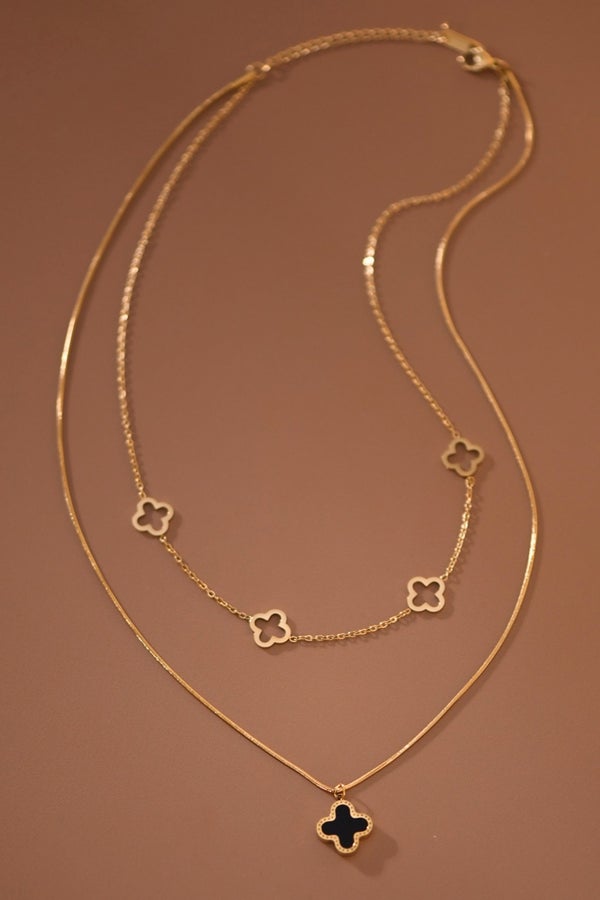 18K Gold Plated Reversible Black/White Clover Necklace-280 Jewelry- Simply Simpson's Boutique is a Women's Online Fashion Boutique Located in Jupiter, Florida