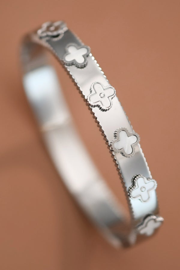 Stainless Steel Clover Hinged Bracelet-280 Jewelry- Simply Simpson's Boutique is a Women's Online Fashion Boutique Located in Jupiter, Florida