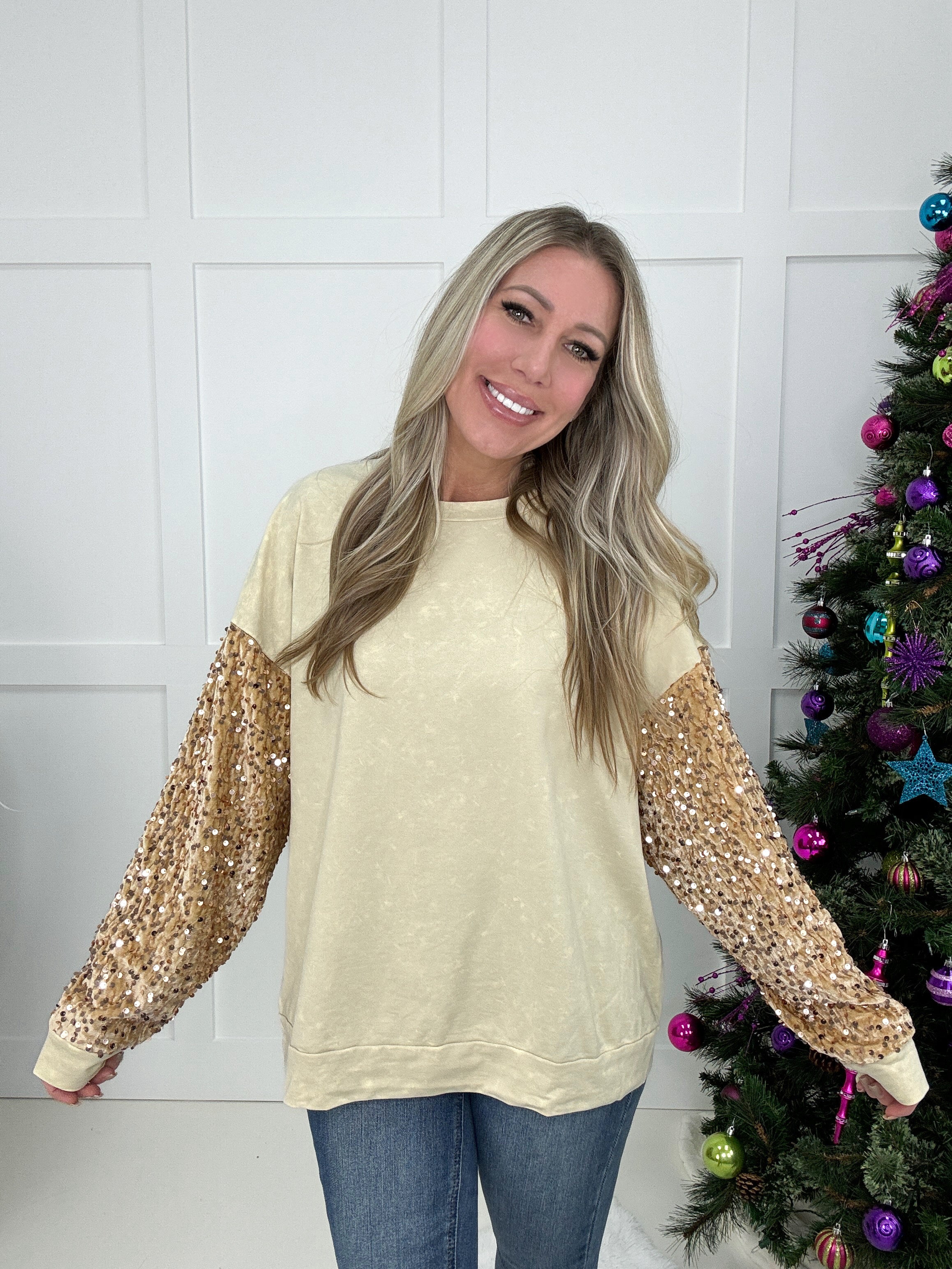 Golden Shimmer long Sleeve Top-110 Long Sleeves- Simply Simpson's Boutique is a Women's Online Fashion Boutique Located in Jupiter, Florida